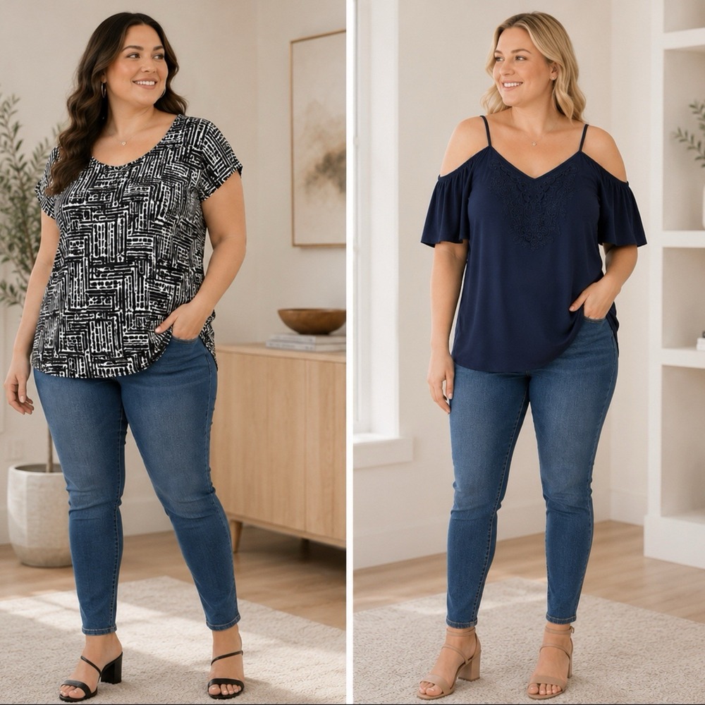 Torrid  Bundle of Two Tops Size 2X Black White Top and Blue Blouse Cold Shoulder